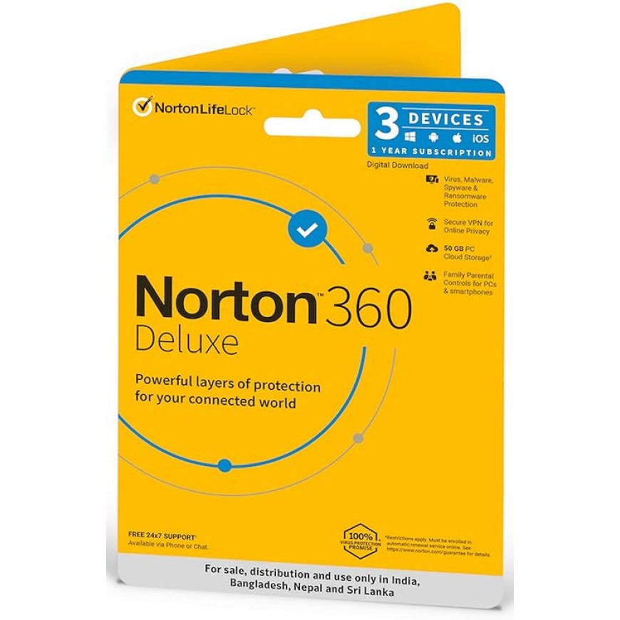 Norton 360 Deluxe |3 Users 1 Year|Total Security for PC, Mac, Android or iOS|Additionally Includes Password Manager, PC Cloud Back Up, SafeCam for PC |Physical Delivery |No CD