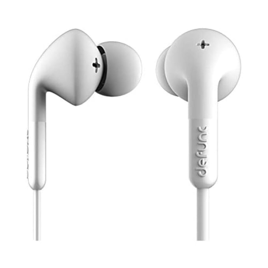 Defunc +Music Plus Earphone with Mic •Reduces Ambient Noise (White)