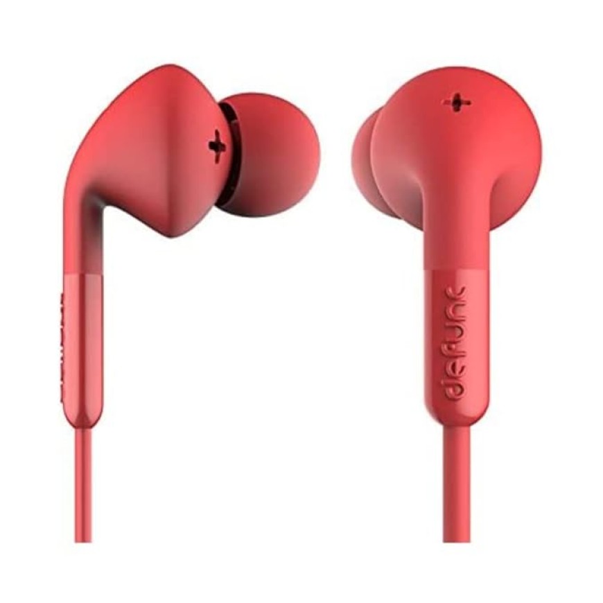 Defunc +Music Plus Earphone with Mic Reduces Ambient Noise (Red)