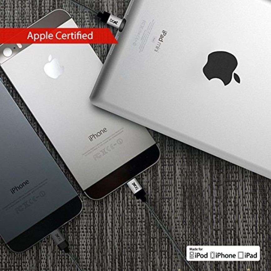 boAt LTG 500 Apple MFI Certified for iPhone, iPad and iPod 2Mtr Data Cable(Space Grey)