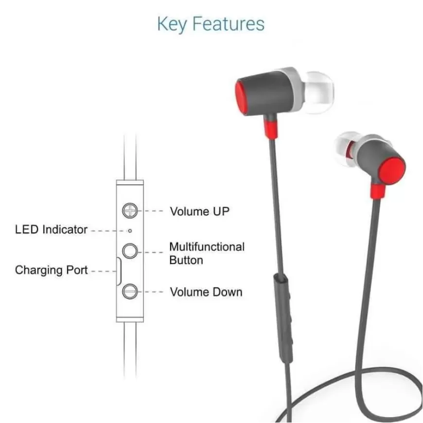 Portronics Harmonics 214 Red Wireless Sport Headset with Mic, POR-359