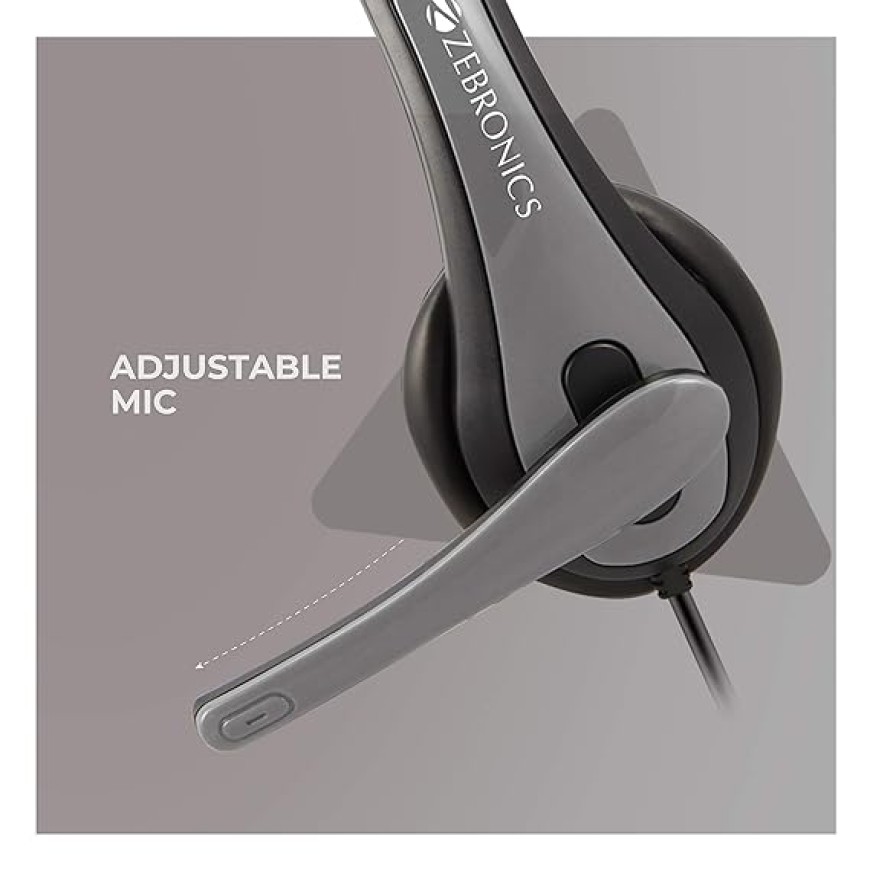 Zebronics Zeb Bolt - Wired Headphone with 3.5mm Audio Input Jack for Mobile Phone / Tablet, adjustable Headband / Mic, 1.9M Cable, Volume Control Pod
