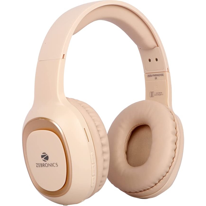 Zebronics Zeb - Paradise Bluetooth Wireless On Ear Headphones With Mic Comes With 40Mm Drivers, Aux Connectivity, Built In Fm, Call Function, 15Hrs* Playback Time And Supports Micro Sd Card (Beige)